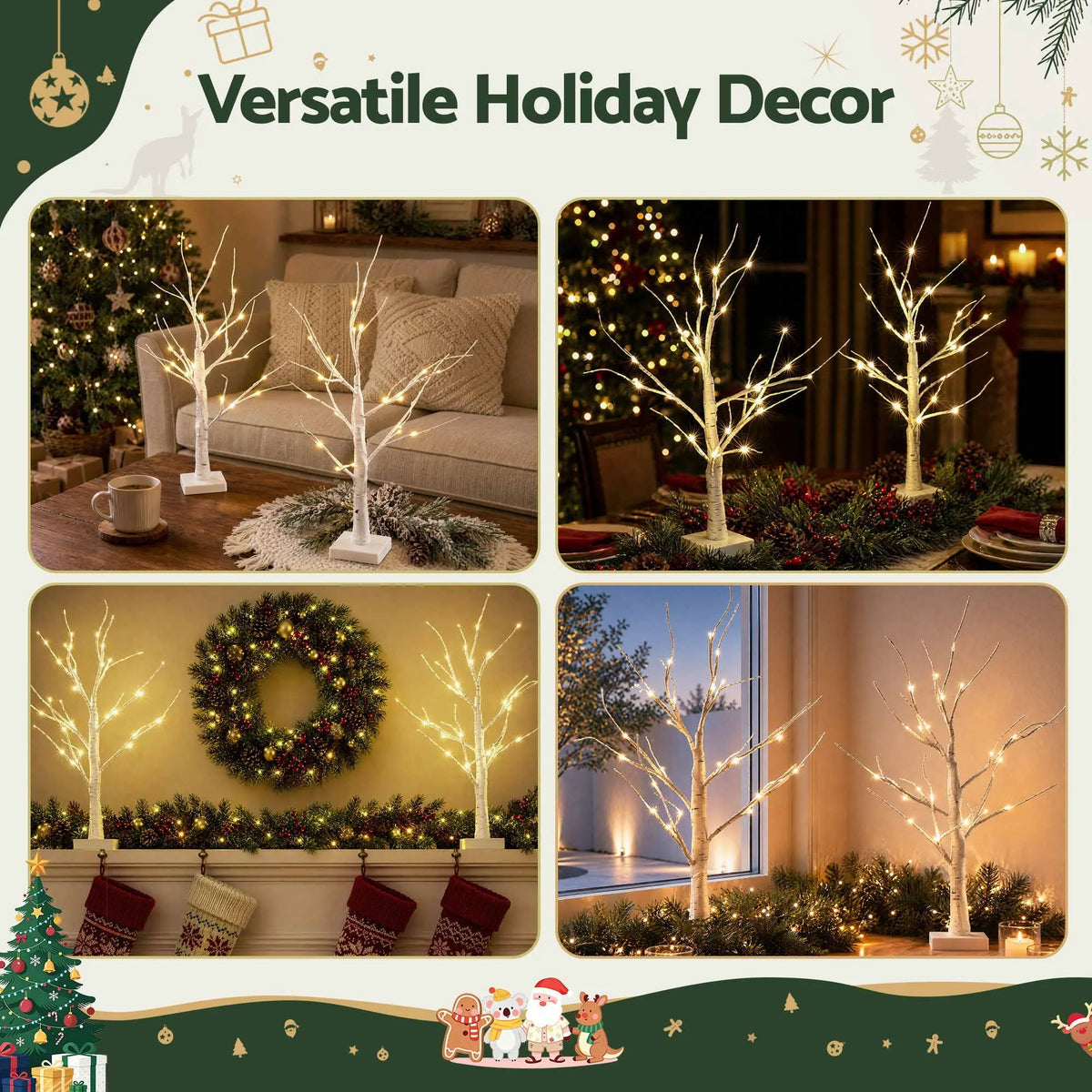 Jingle Jollys Lighted Branch Tree Christmas Decorations Warm White Christmas Lights 2 Pack 60cm - Image 6