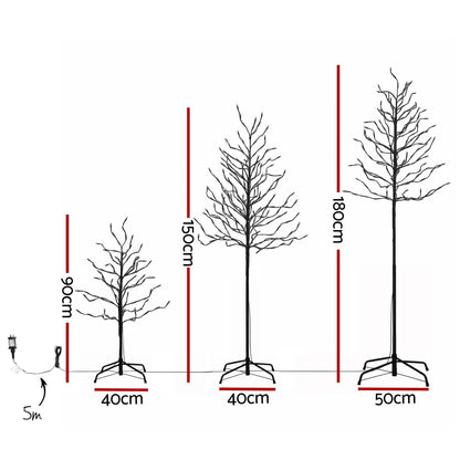 Jingle Jollys 3 Pack LED Christmas Tree Lighted Birch Tree Indoor Outdoor Xmas Decor Warm White - Image 2