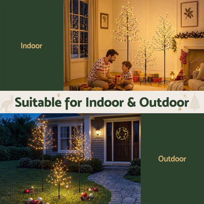 Jingle Jollys 3 Pack LED Christmas Tree Lighted Birch Tree Indoor Outdoor Xmas Decor Warm White - Image 7