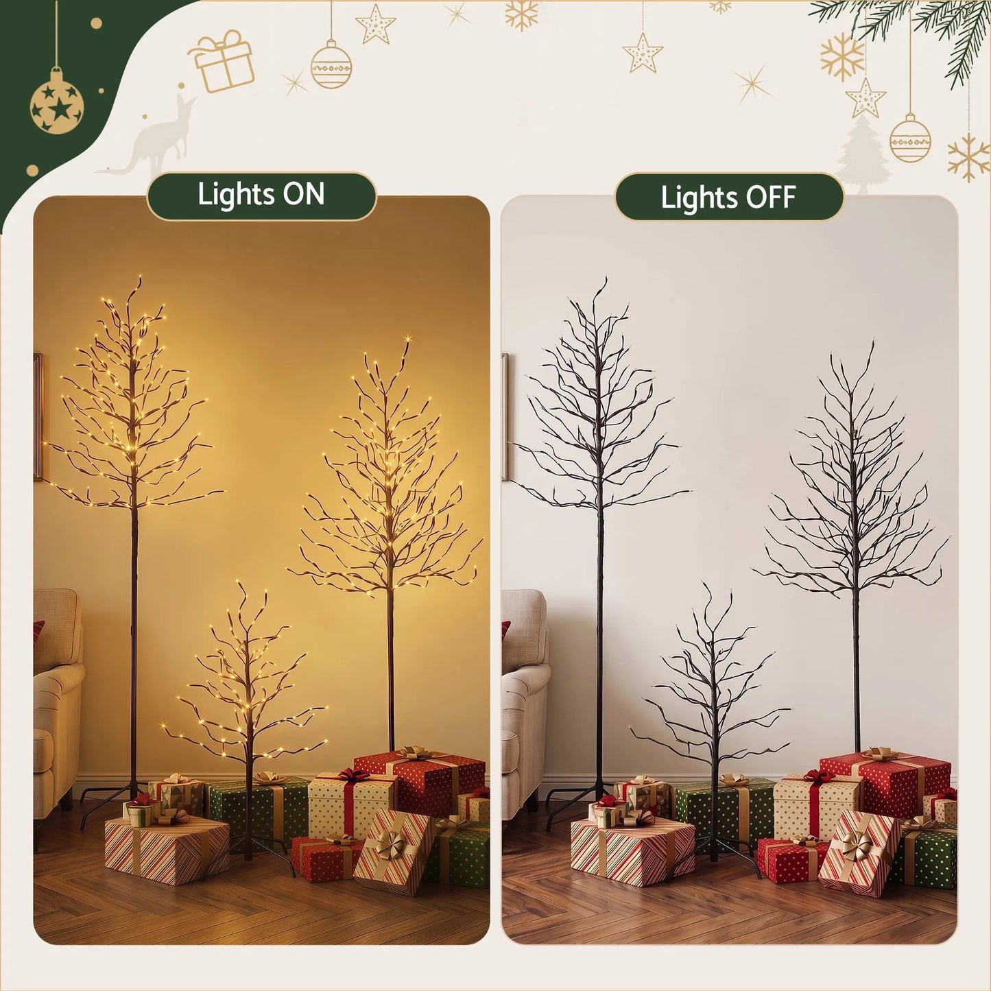 Jingle Jollys 3 Pack LED Christmas Tree Lighted Birch Tree Indoor Outdoor Xmas Decor Warm White - Image 8