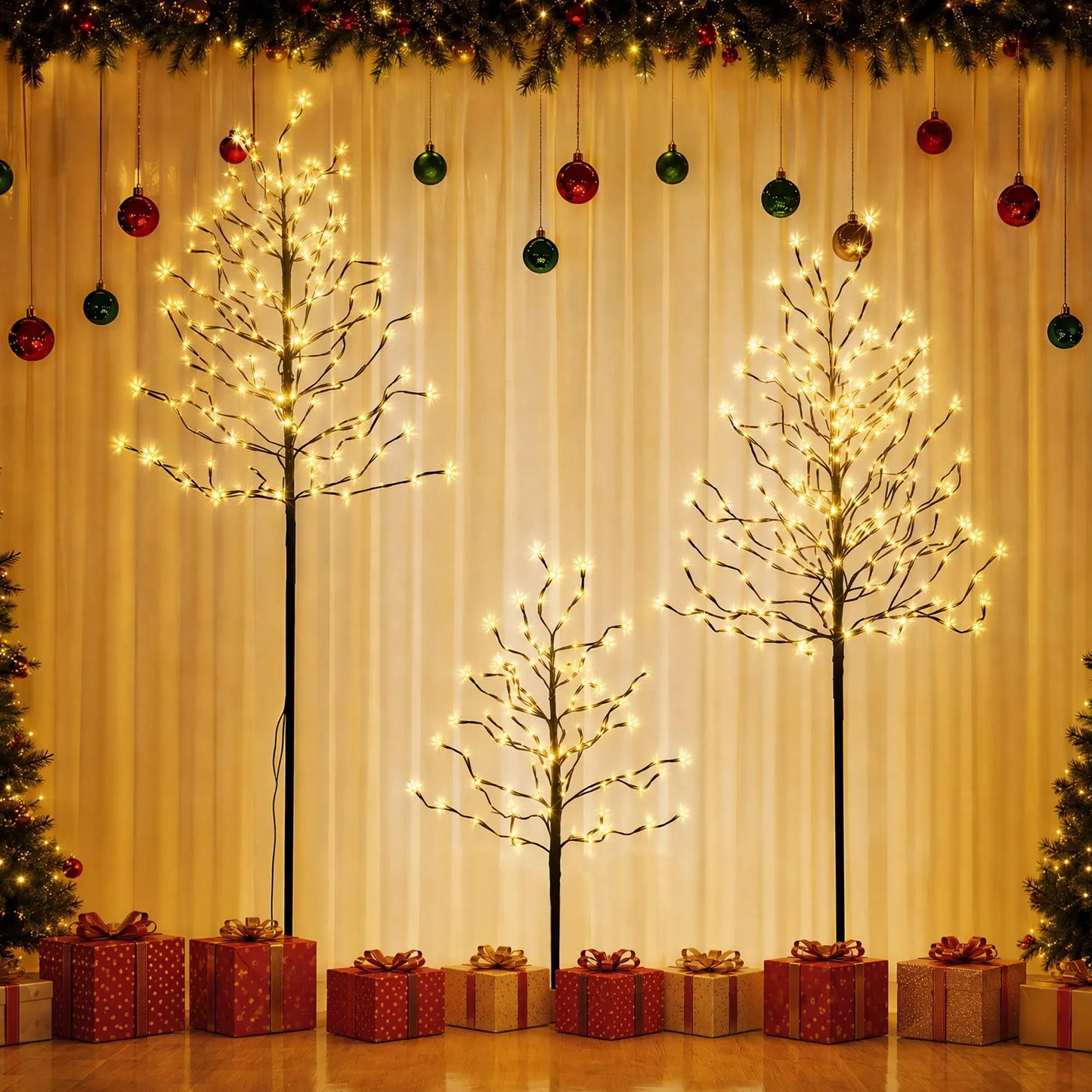 Jingle Jollys 3 Pack LED Christmas Tree Lighted Birch Tree Indoor Outdoor Xmas Decor Warm White - Image 9