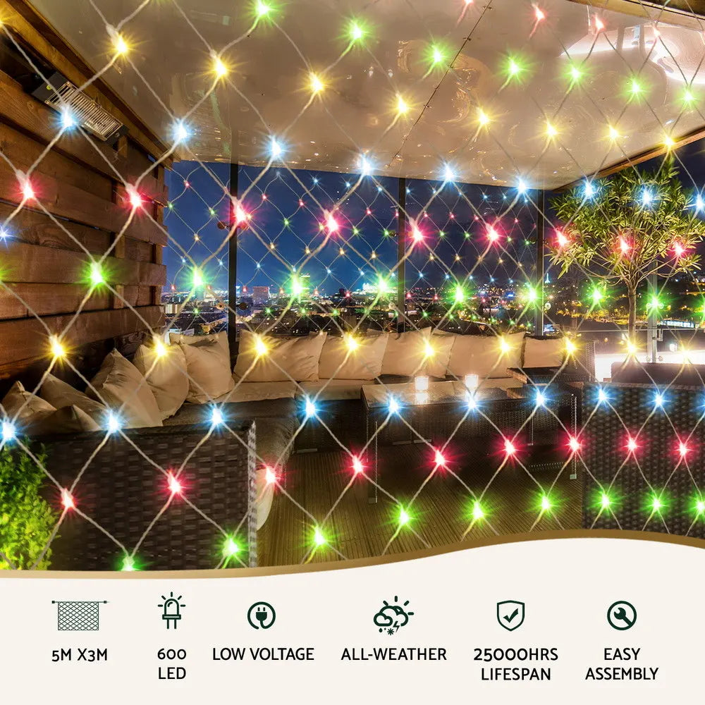Jingle Jollys Christmas Lights 5Mx3M Net String Light 600 LED Colourful Beads - Image 5