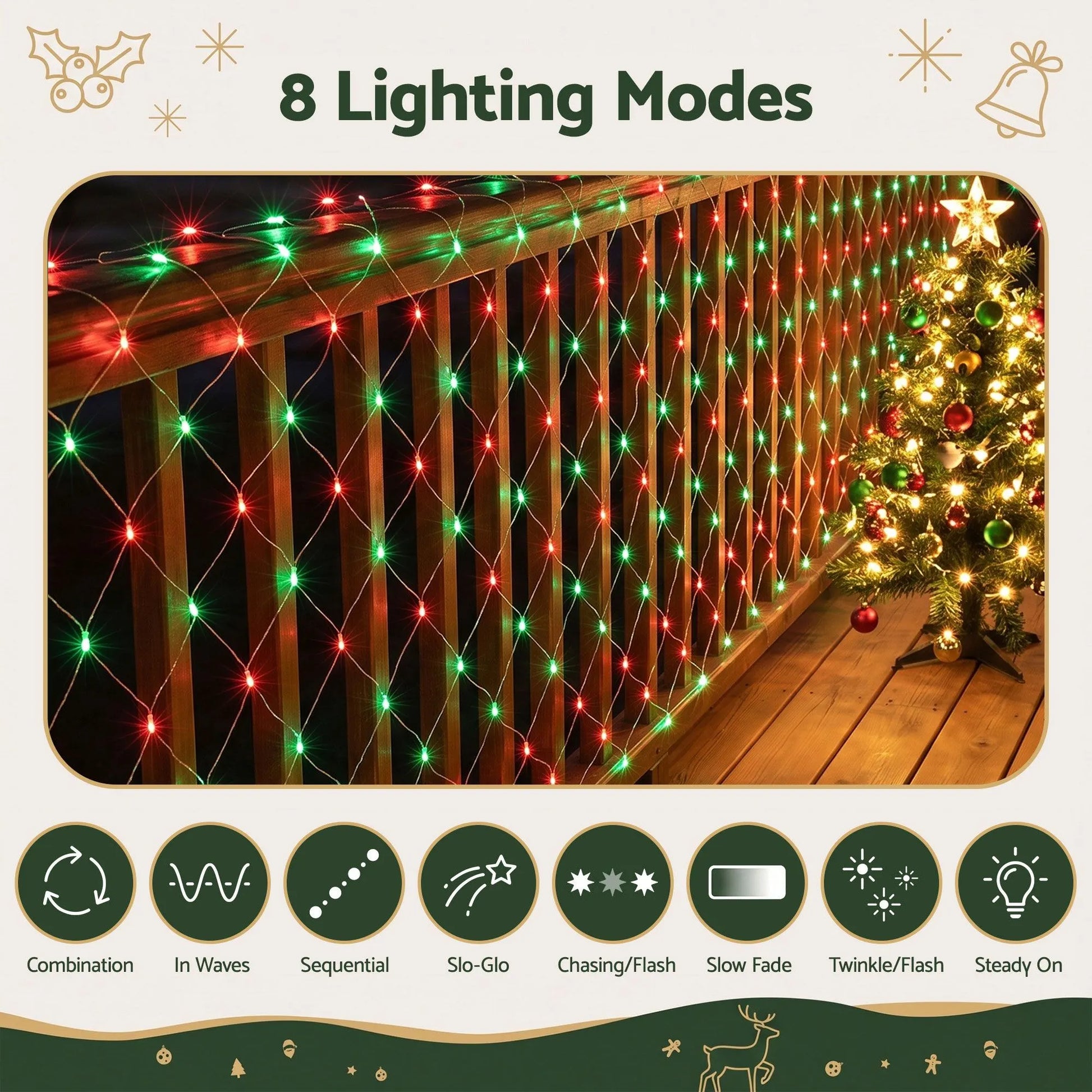 Jingle Jollys Christmas Lights 6x4m Christmas Net Lights 1000LED Red Green Festive Lighting - Image 2