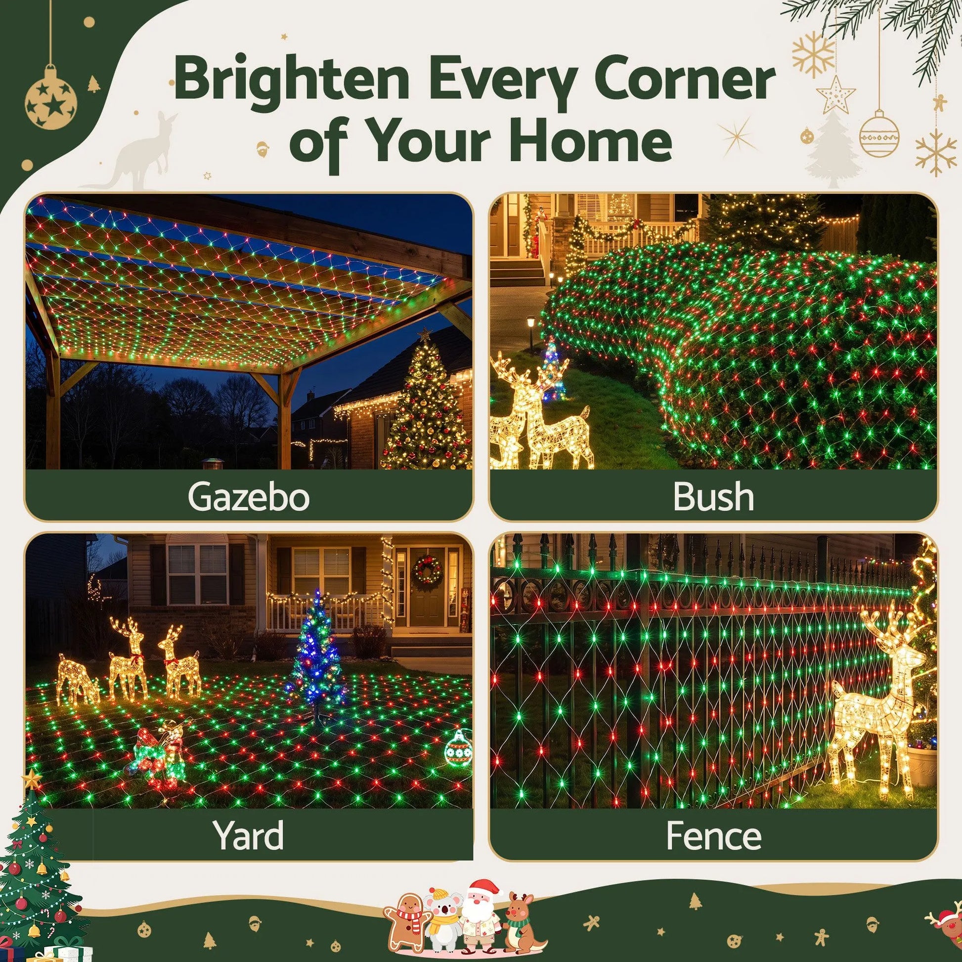 Jingle Jollys Christmas Lights 6x4m Christmas Net Lights 1000LED Red Green Festive Lighting - Image 3