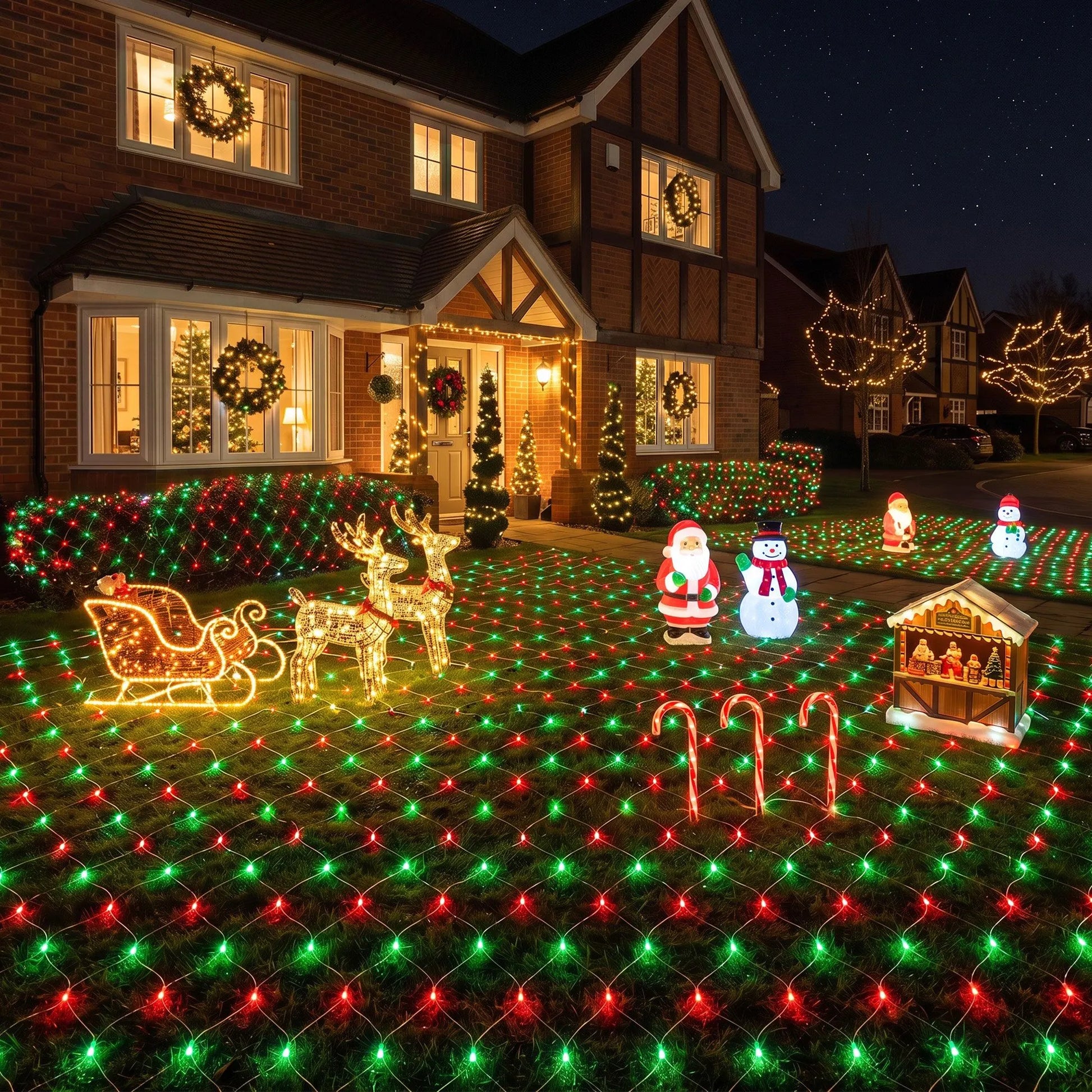 Jingle Jollys Christmas Lights 6x4m Christmas Net Lights 1000LED Red Green Festive Lighting - Image 4