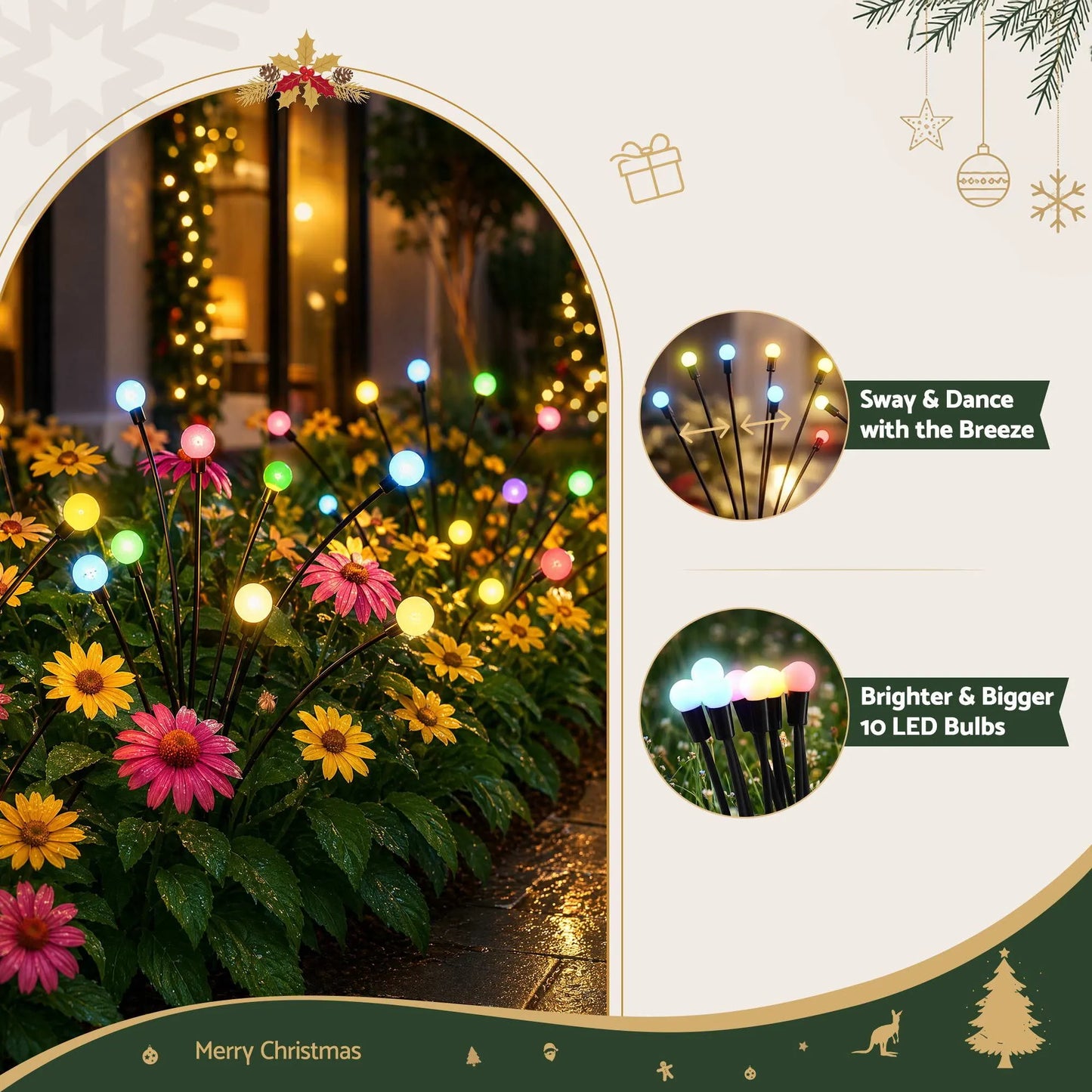 Jingle Jollys Christmas Lights Solar Firefly Lights Garden Decoration Path Lights Multicolour 3 Pack - Image 4