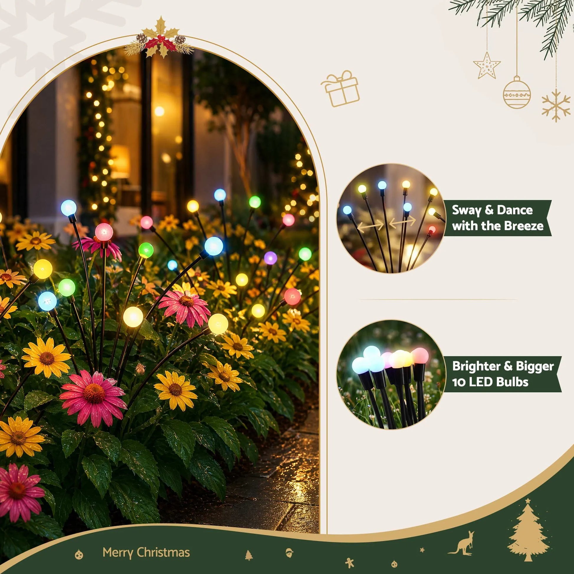 Jingle Jollys Christmas Lights Solar Firefly Lights Garden Decoration Path Lights Multicolour 3 Pack - Image 4