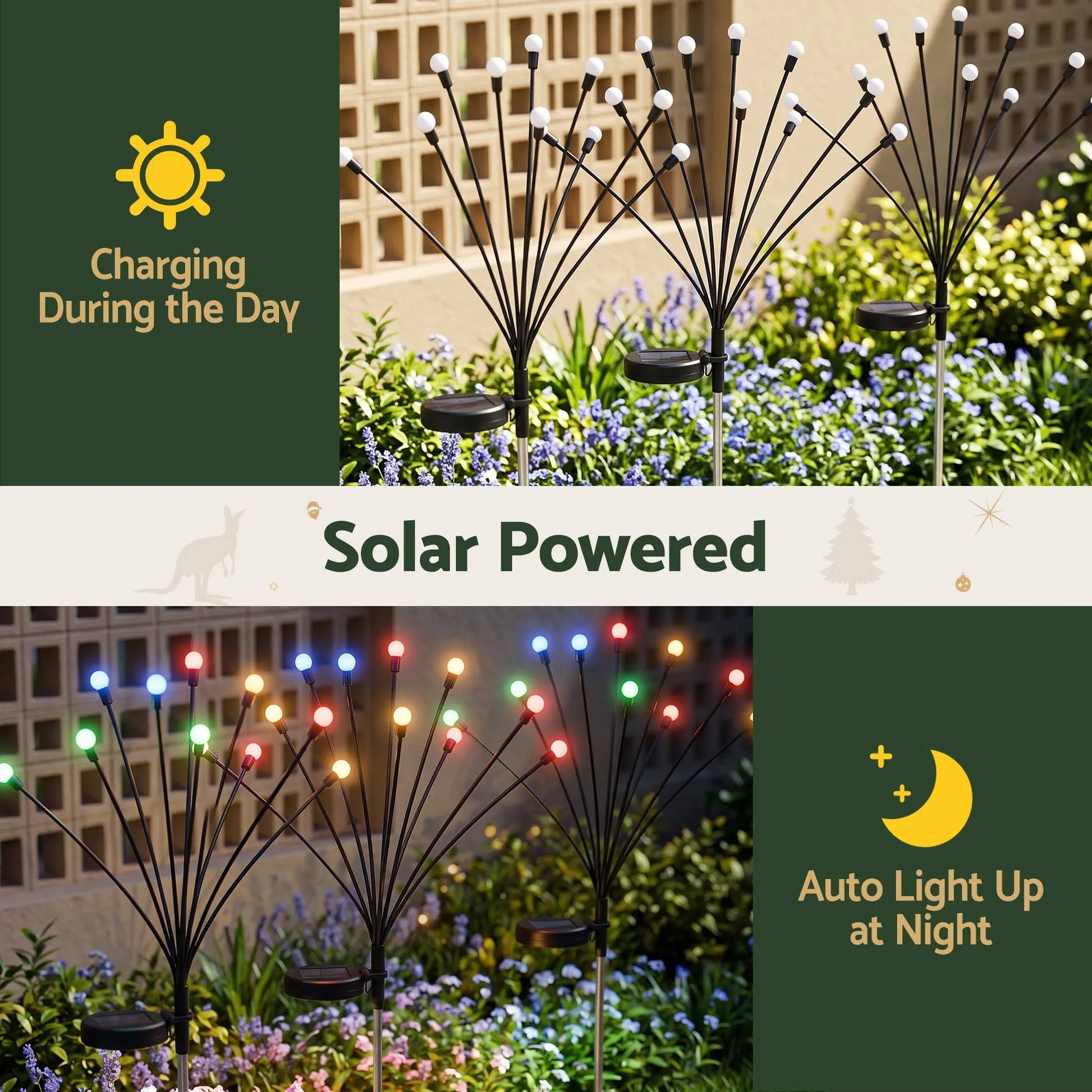 Jingle Jollys Christmas Lights Solar Firefly Lights Garden Decoration Path Lights Multicolour 3 Pack - Image 6