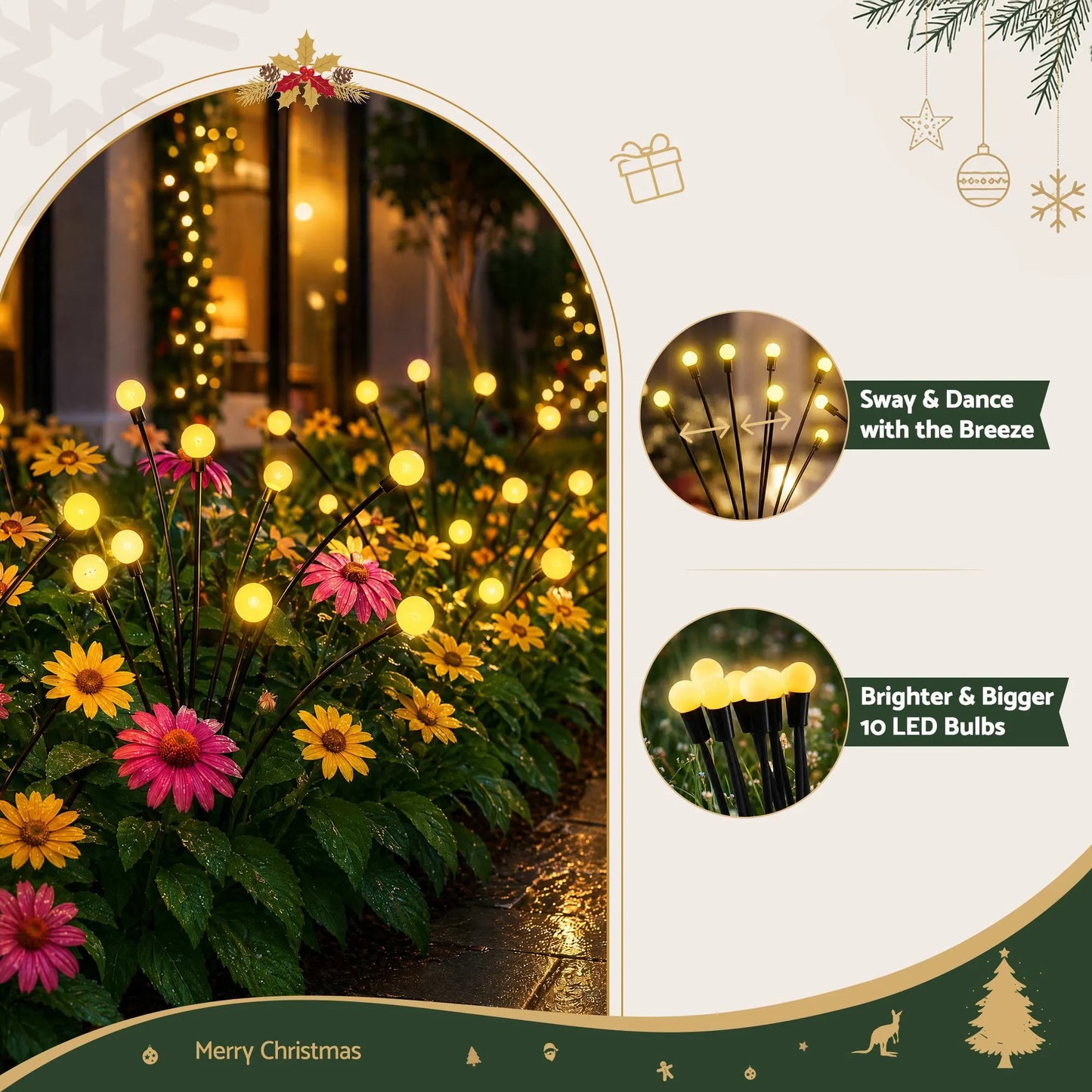 Jingle Jollys Christmas Lights Solar Firefly Lights Garden Decoration Path Lights Warm White 3 Pack - Image 4