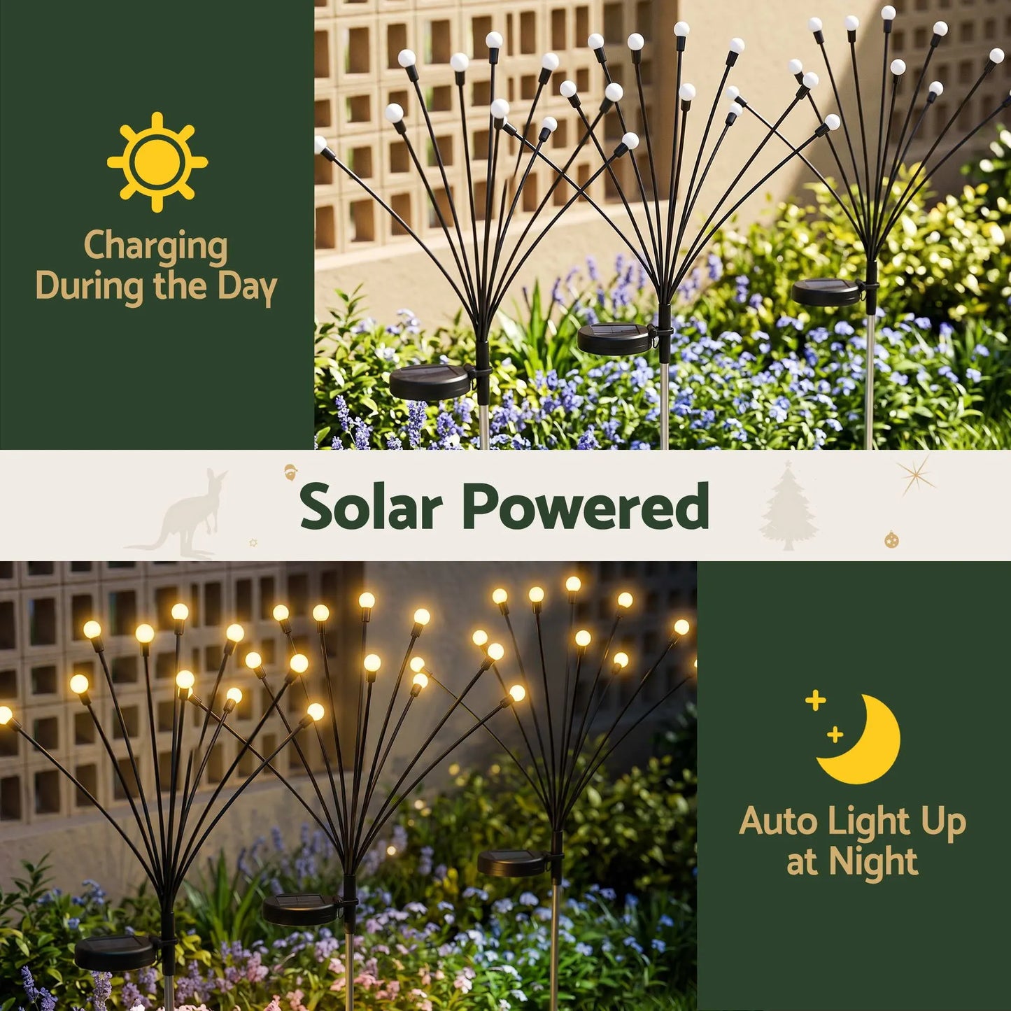 Jingle Jollys Christmas Lights Solar Firefly Lights Garden Decoration Path Lights Warm White 3 Pack - Image 6