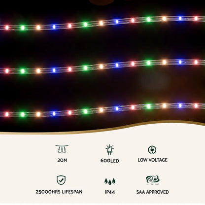 Jingle Jollys 20M Christmas Lights String Rope Light Decoration 600 LED Colorful - Image 3