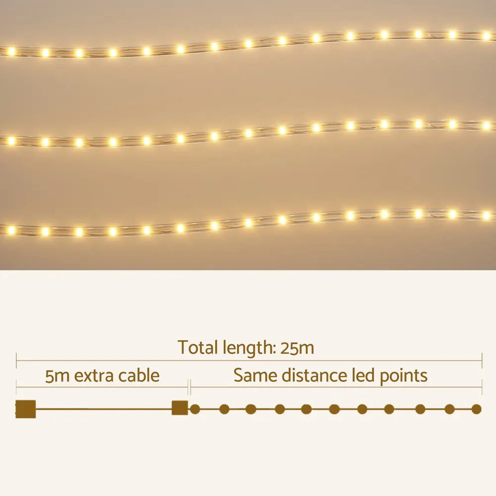 Jingle Jollys 20M Christmas Lights String Rope Light Decorations 600 LED Warm - Image 2