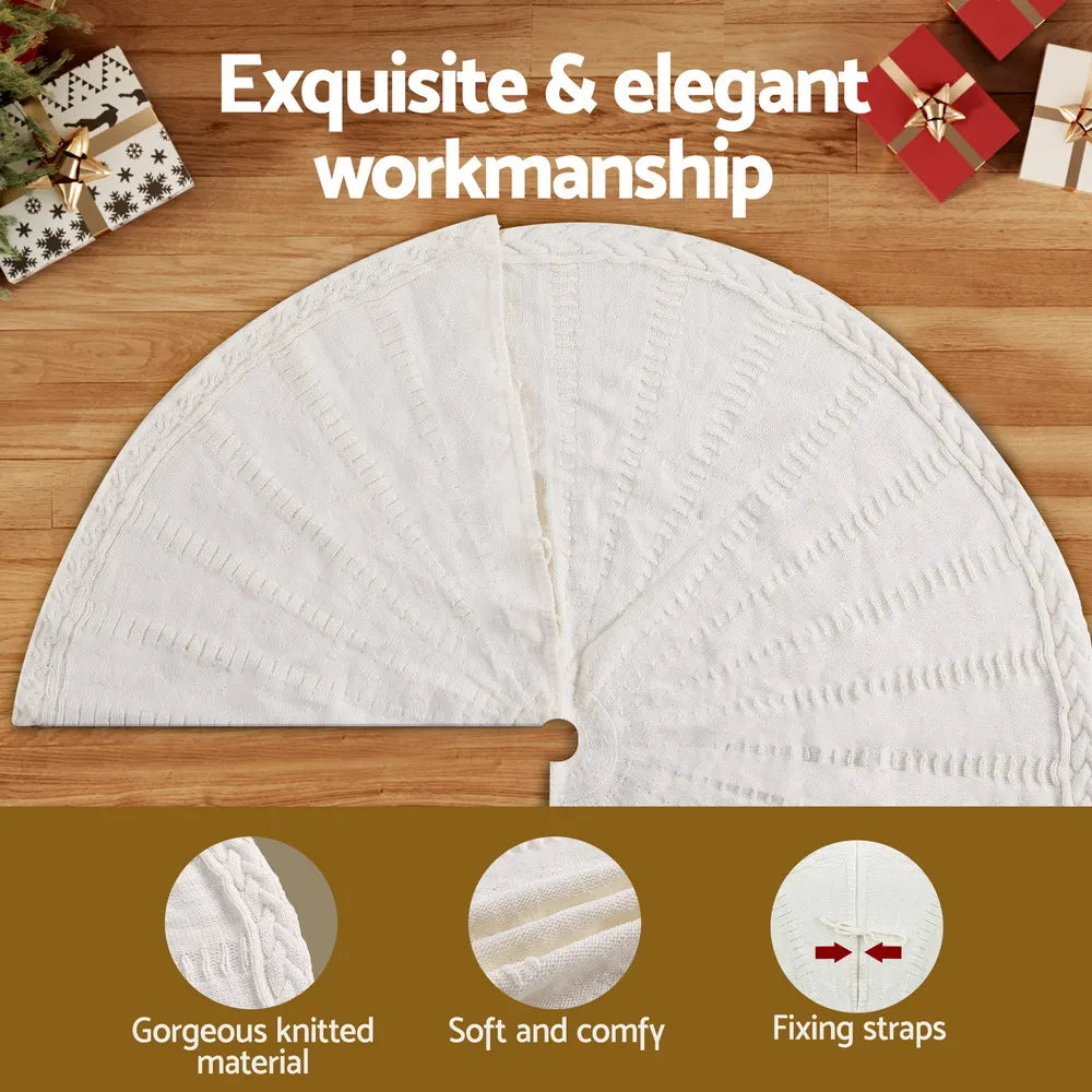 Jingle Jollys Christmas Tree Skirt 120cm Knitted Xmas Tree Ornaments Decor Beige - Image 5
