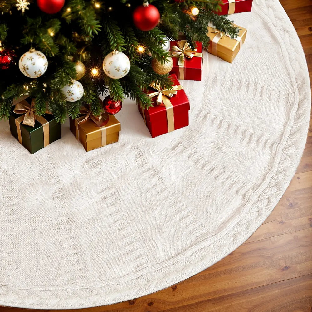 Jingle Jollys Christmas Tree Skirt 120cm Knitted Xmas Tree Ornaments Decor Beige - Image 7