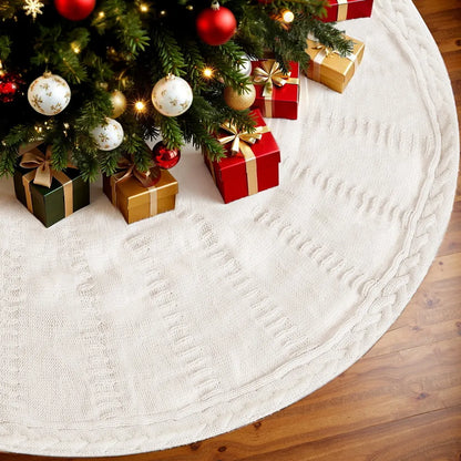 Jingle Jollys Christmas Tree Skirt 120cm Knitted Xmas Tree Ornaments Decor Beige - Image 7
