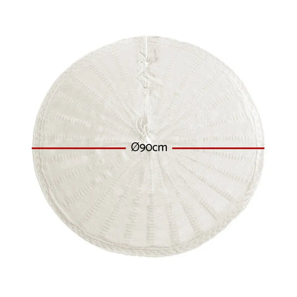 Jingle Jollys Christmas Tree Skirt 90cm Knitted Fabric Xmas Ornament Decor Beige - Image 2