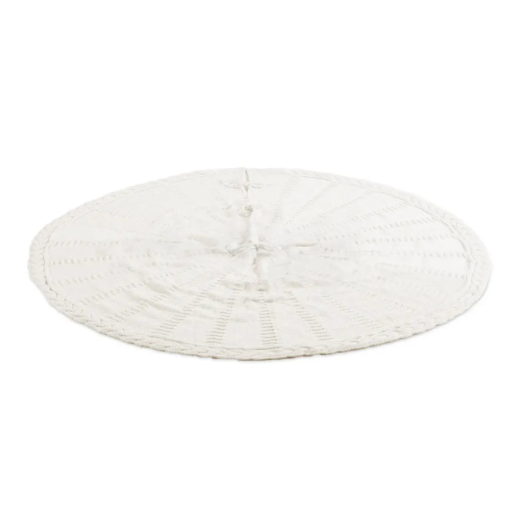 Jingle Jollys Christmas Tree Skirt 90cm Knitted Fabric Xmas Ornament Decor Beige - Image 3