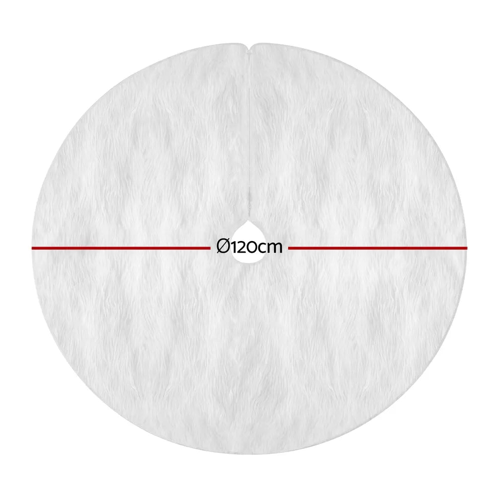 Jingle Jollys Christmas Tree Skirt 120cm Plush Xmas Fluffy Ornaments Decor White - Image 2