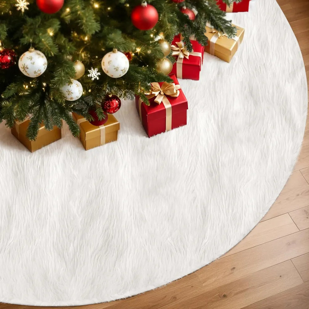 Jingle Jollys Christmas Tree Skirt 120cm Plush Xmas Fluffy Ornaments Decor White - Image 7