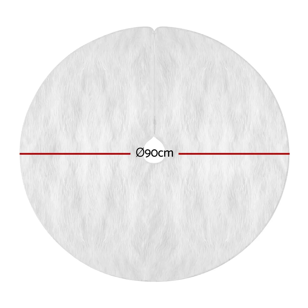 Jingle Jollys Christmas Tree Skirt 90cm Plush Xmas Fluffy Ornaments Decor White - Image 2