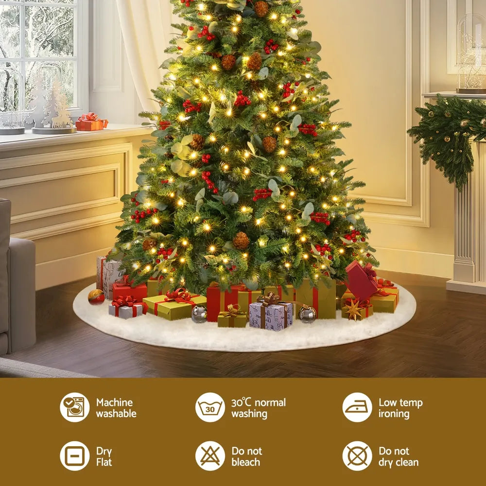 Jingle Jollys Christmas Tree Skirt 90cm Plush Xmas Fluffy Ornaments Decor White - Image 4