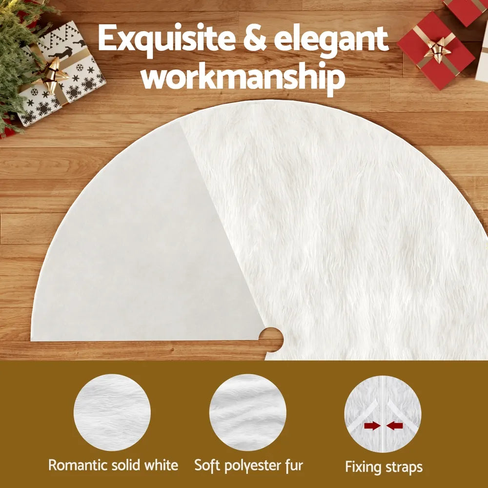 Jingle Jollys Christmas Tree Skirt 90cm Plush Xmas Fluffy Ornaments Decor White - Image 5