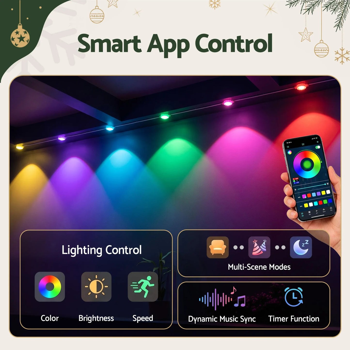 Jingle Jollys 30M Christmas Permanent Outdoor Lights Smart Eaves String App Control Decoration 72LED - Image 2