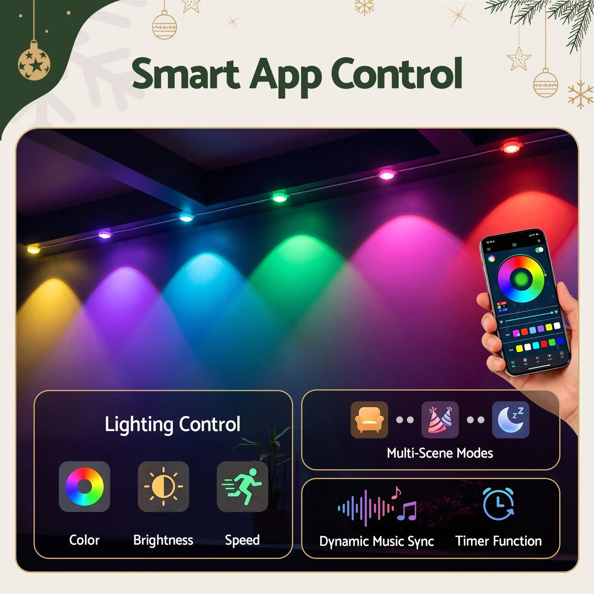 Jingle Jollys 30M Christmas Permanent Outdoor Lights Smart Eaves String App Control Decoration 72LED - Image 2
