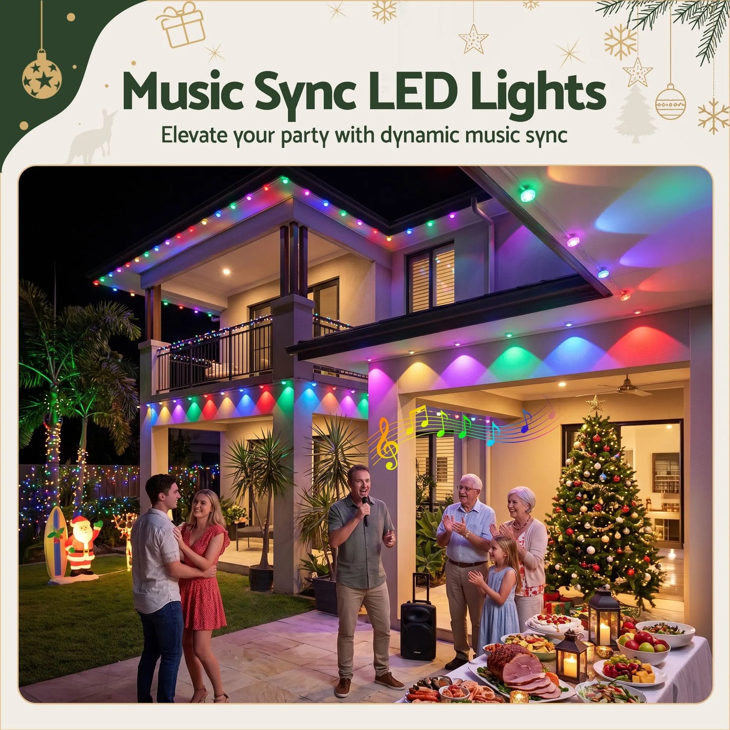 Jingle Jollys 30M Christmas Permanent Outdoor Lights Smart Eaves String App Control Decoration 72LED - Image 4