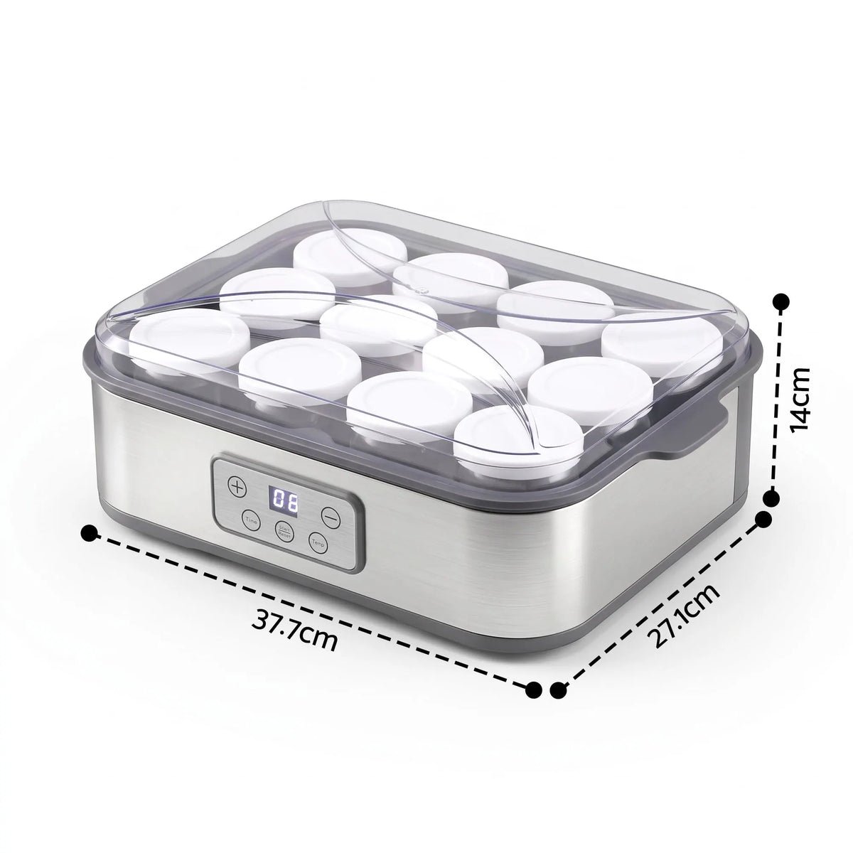 Devanti Yoghurt Maker Machine with 12x180ml Glass Cups Temp Control Grey - Image 3