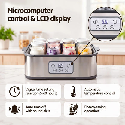 Devanti Yoghurt Maker Machine with 12x180ml Glass Cups Temp Control Grey - Image 6