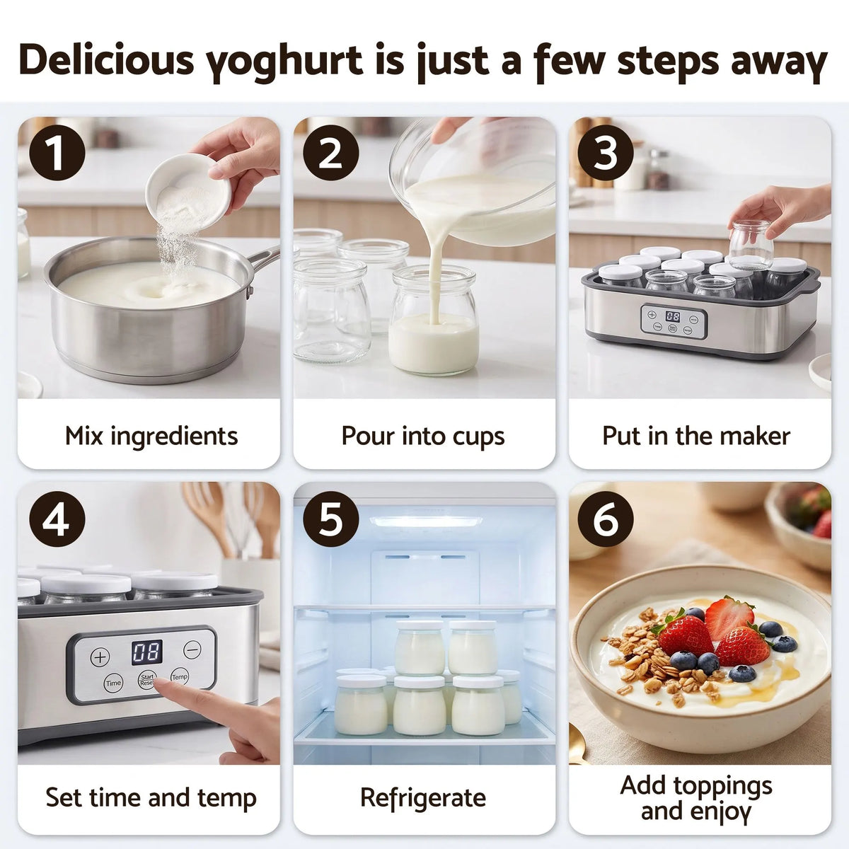 Devanti Yoghurt Maker Machine with 12x180ml Glass Cups Temp Control Grey - Image 7