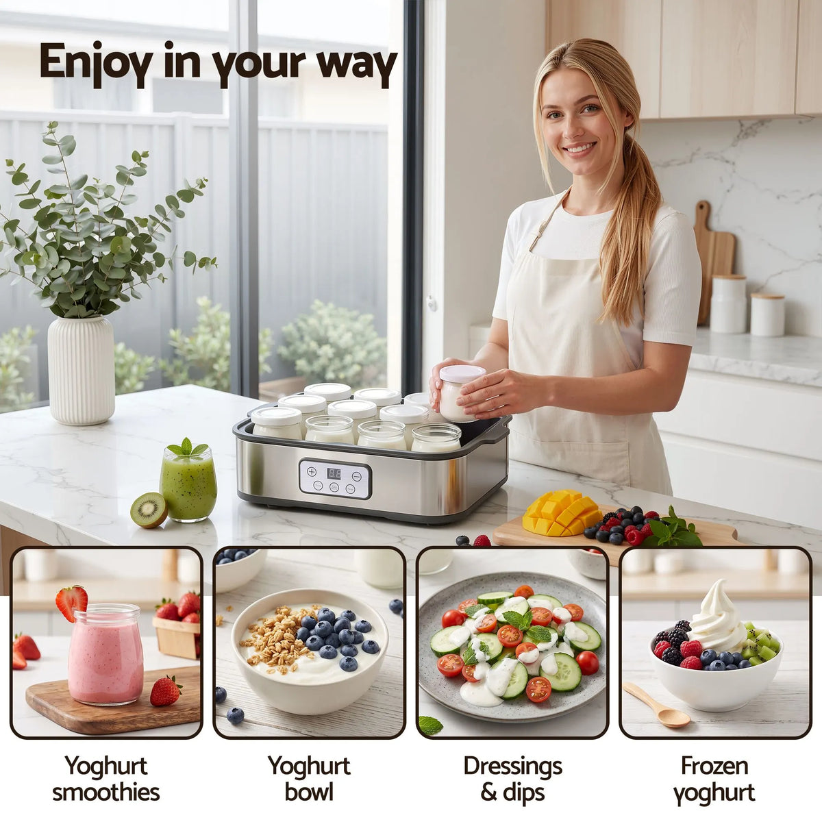 Devanti Yoghurt Maker Machine with 12x180ml Glass Cups Temp Control Grey - Image 8
