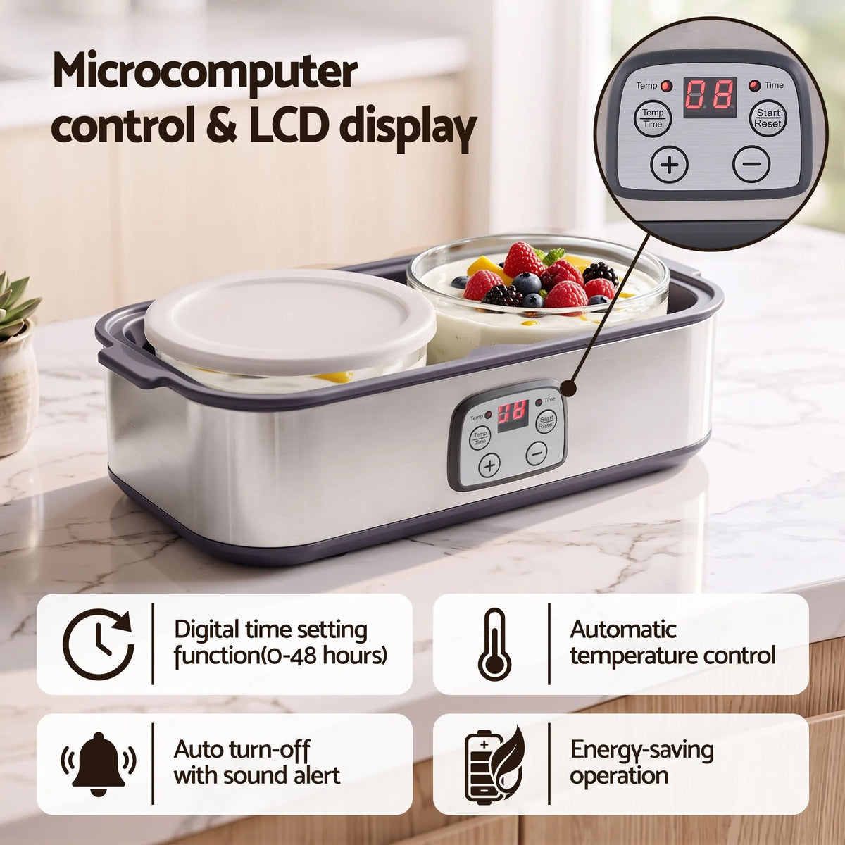 Devanti Greek Yoghurt Maker Machine 2x960ml Large Tubs Temp Control Grey - Image 6