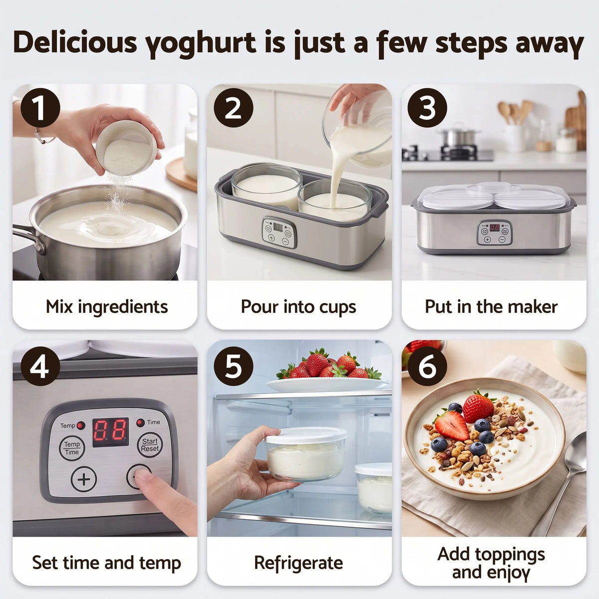 Devanti Greek Yoghurt Maker Machine 2x960ml Large Tubs Temp Control Grey - Image 7