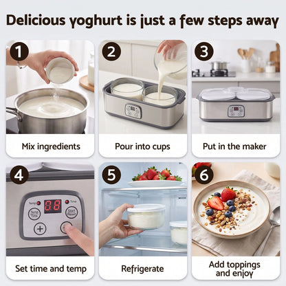 Devanti Greek Yoghurt Maker Machine 2x960ml Large Tubs Temp Control Grey - Image 7
