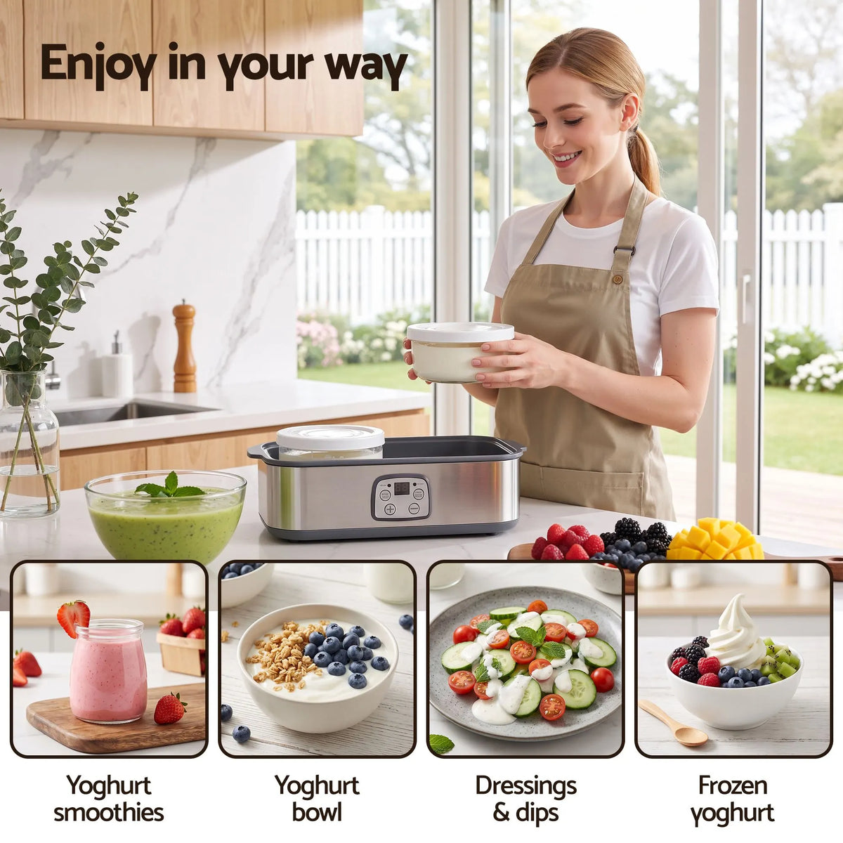 Devanti Greek Yoghurt Maker Machine 2x960ml Large Tubs Temp Control Grey - Image 8
