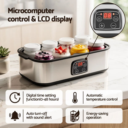 Devanti Yoghurt Maker Machine with 8x180ml Glass Cups Temp Control Black - Image 6