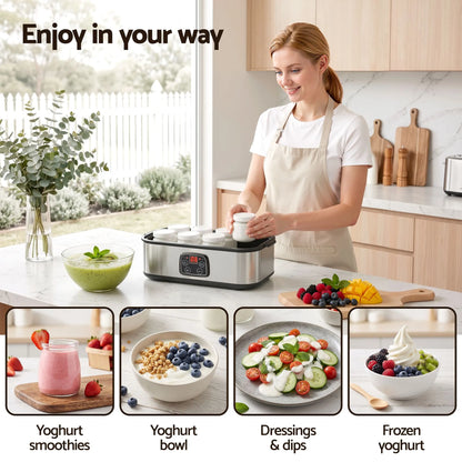 Devanti Yoghurt Maker Machine with 8x180ml Glass Cups Temp Control Black - Image 8