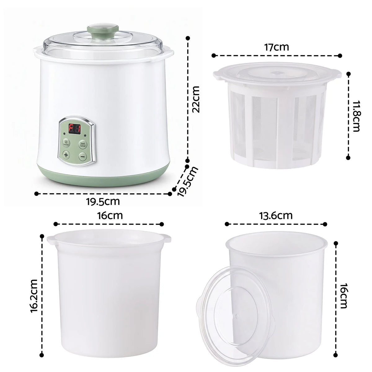 Devanti 2-in-1 Yoghurt Maker and Fermenter 2L with Greek Yoghurt Strainer Soft Cheese Machine - Image 3