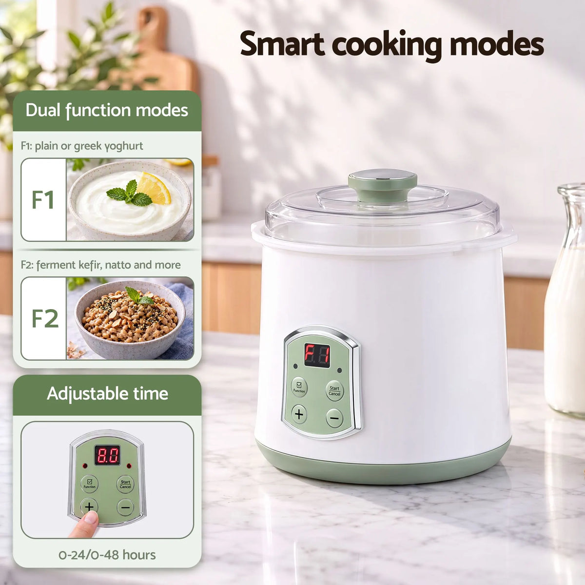 Devanti 2-in-1 Yoghurt Maker and Fermenter 2L with Greek Yoghurt Strainer Soft Cheese Machine - Image 6