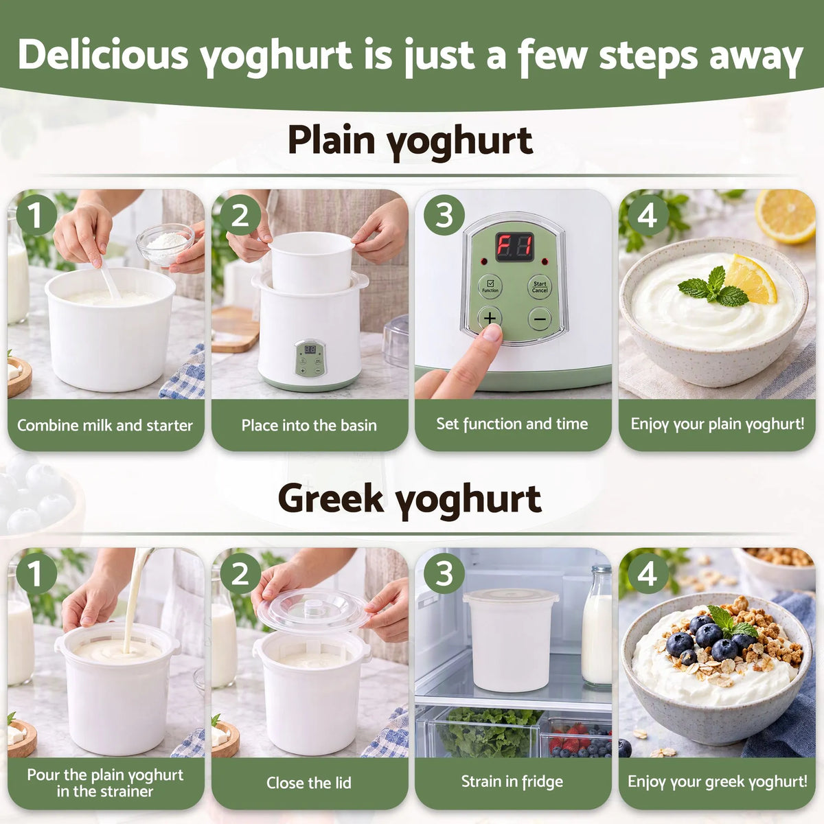 Devanti 2-in-1 Yoghurt Maker and Fermenter 2L with Greek Yoghurt Strainer Soft Cheese Machine - Image 7