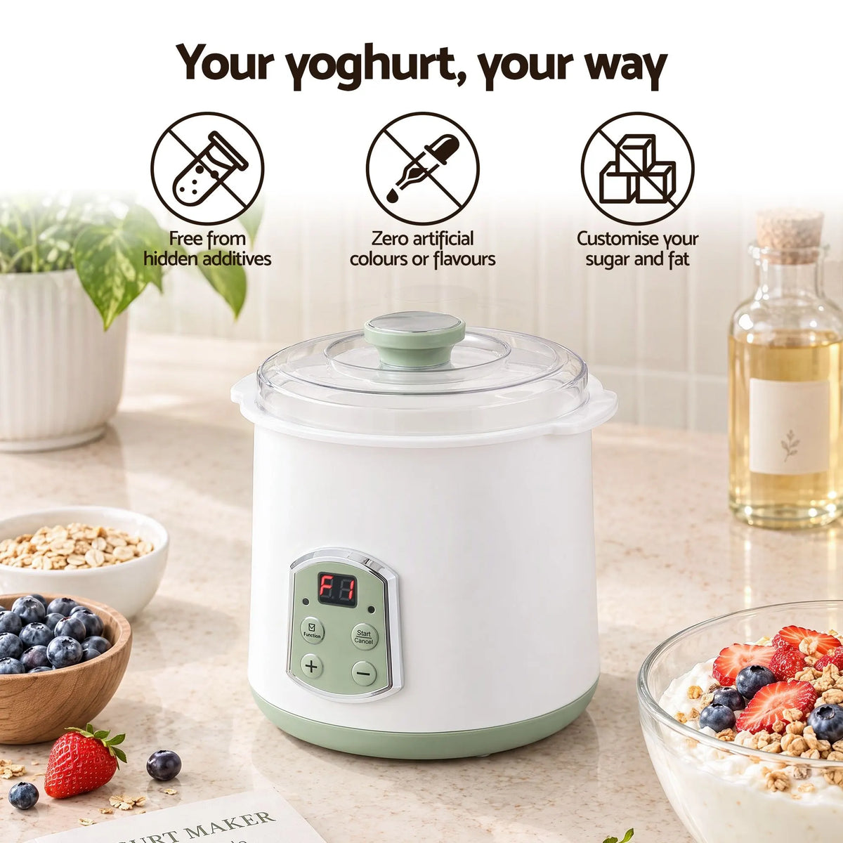 Devanti 2-in-1 Yoghurt Maker and Fermenter 2L with Greek Yoghurt Strainer Soft Cheese Machine - Image 9