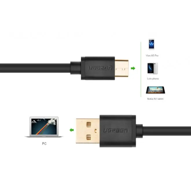 UGREEN USB 2.0 Type A Male to USB 3.1 Type-C Male Charge & Sync Cable - White 1M (30165) - Image 2