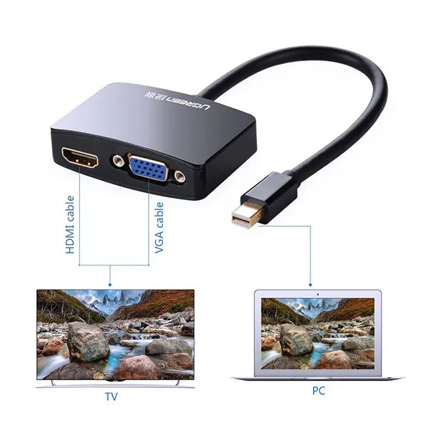 UGreen 4K Mini DisplayPort to HDMI / VGA Adapter - Black (10439) - Image 2