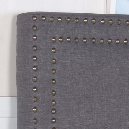 Bed Head Queen Charcoal Headboard Upholstery Fabric Studded Buttons - Image 2