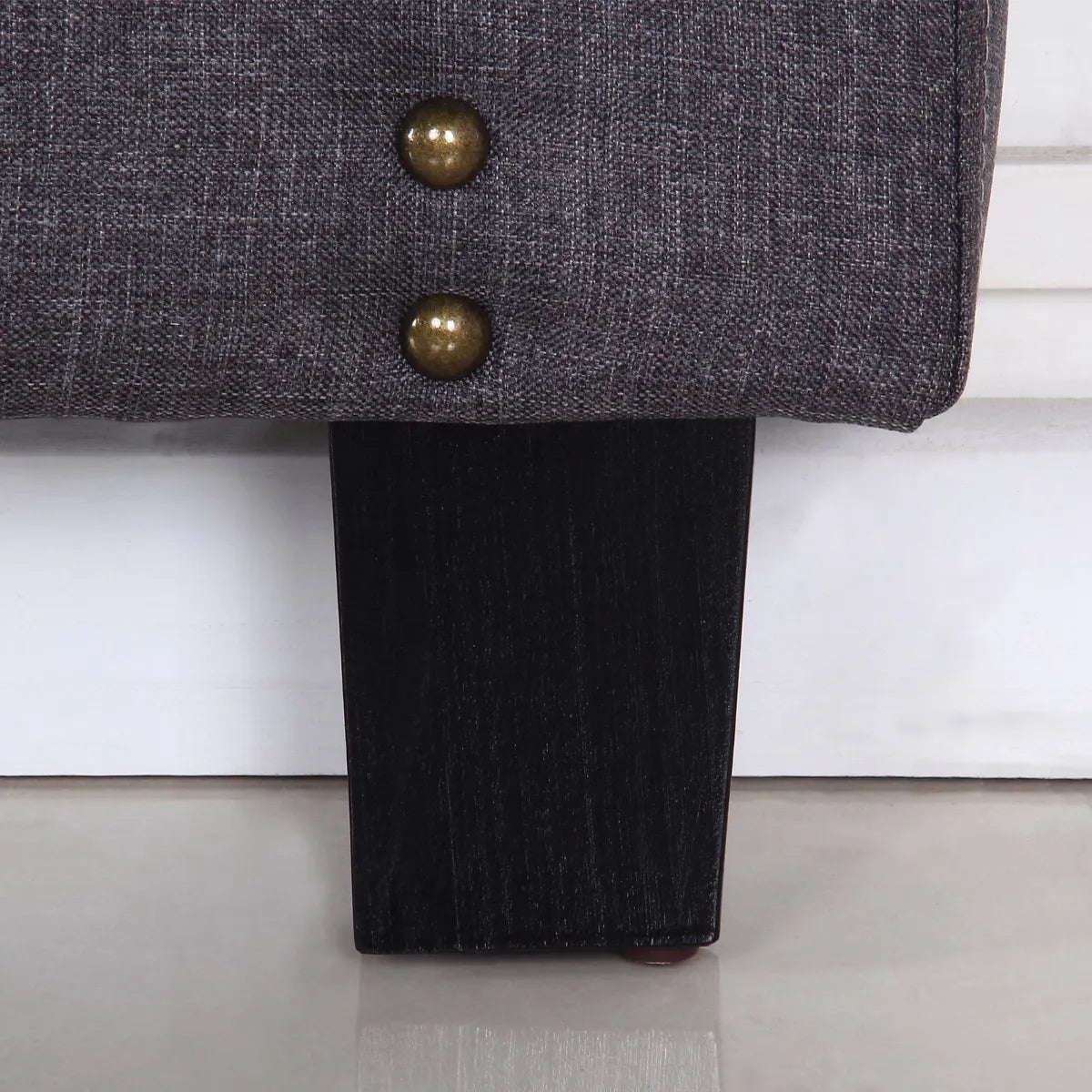 Bed Head Queen Charcoal Headboard Upholstery Fabric Studded Buttons - Image 3