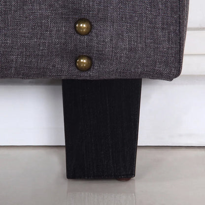 Bed Head Queen Charcoal Headboard Upholstery Fabric Studded Buttons - Image 3