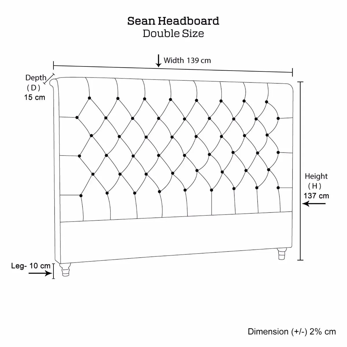 Bed Head Double Size French Provincial Headboard Upholsterd Fabric Charcoal - Image 6